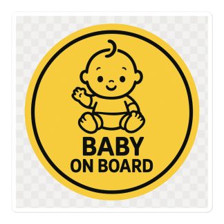 Baby on Board Sticker – Round Yellow Car Window Decal with Cute Baby Design